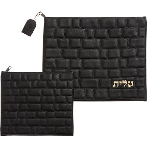 Picture of Tallis and Tefillin Bag Set Faux Leather Black Embossed Kosel Design